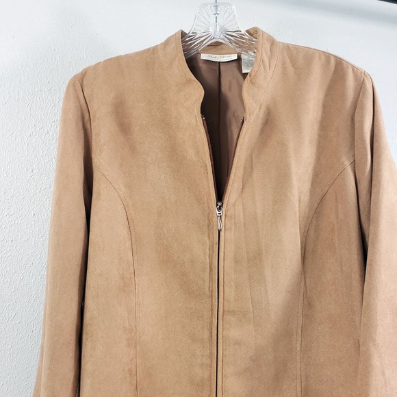 Studio Works Women's Tan Faux Leather Lined Full Zip Light Weight Coat Jacket - Picture 2 of 13